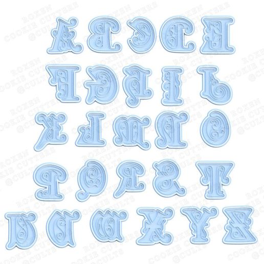 Gothic Alphabet cookie cutter set of 52 - 3D model önizlemesi