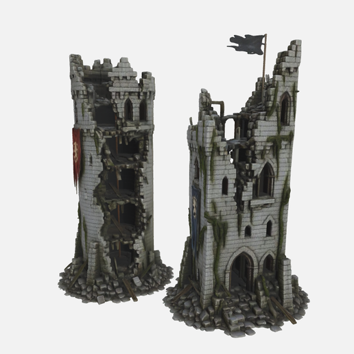 🏰 2 Ruined Castle Towers Destroyed Medieval Watchtower Fantasy Fortress ...