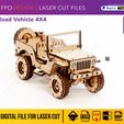 JP-W-1.jpg Carro de guerra 4x4 con remolque planos corte láser madera mdf aglomerado de 3mm truck  modelo 3d para armar Laser Cut 3D Puzzle DIY png svg