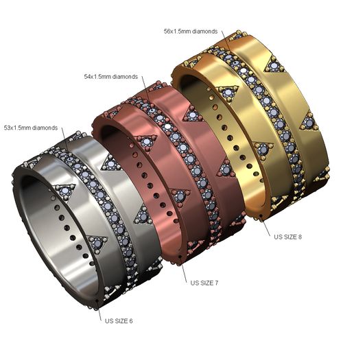 Diamond triangle double sides eternity ring US sizes 6 7 8 3D print model 3D model