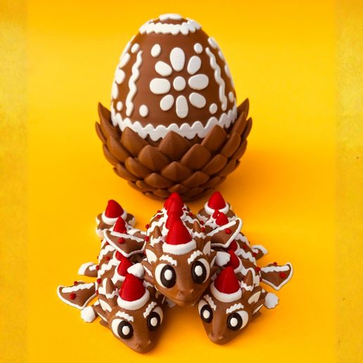 Gingerbread-Dragon-And-Egg-STL-3D-Print-Files-6.jpg Articulated Gingerbread Dragon And Egg Storage Box, No Support For Printing, Flexi Winged Dragon