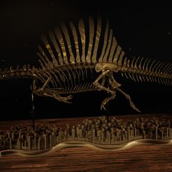 Spinosaurus-00.jpg STL-Datei Spinosaurus Diorama Swimming Skeleton・3D-druckbares Modell zum Herunterladen