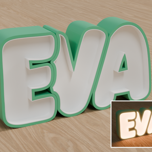 STL Files, Personalized LED Name Lamp "EVA" - Night Light for Kids Room, Gift for Newborn, Baptism, Birthday