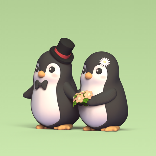 Penguin-Couple2.png -Datei Pinguin-Pärchen Hochzeitstorten-Topper herunterladen • 3D-druckbare Vorlage, Usagipan3DStudios