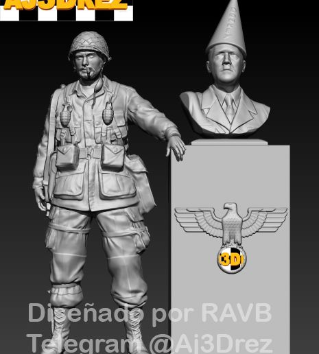 CAPITAN DE LA 101 AIRBORNE POSANDO CON ESTATUA 3D model