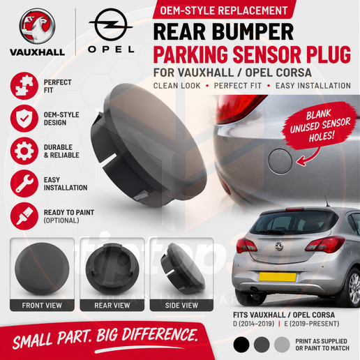 OEM-Style Vauxhall / Opel Corsa Rear Bumper Parking Sensor Hole Plug – Parking Sensor Delete Cap | STL 3D Print