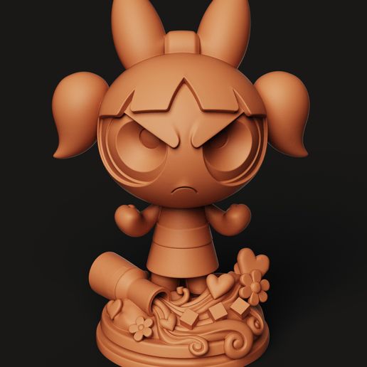 Blossom Powerpuff Girls Statue | Angry Cartoon Fan Art | Multi-Color 3D Print
