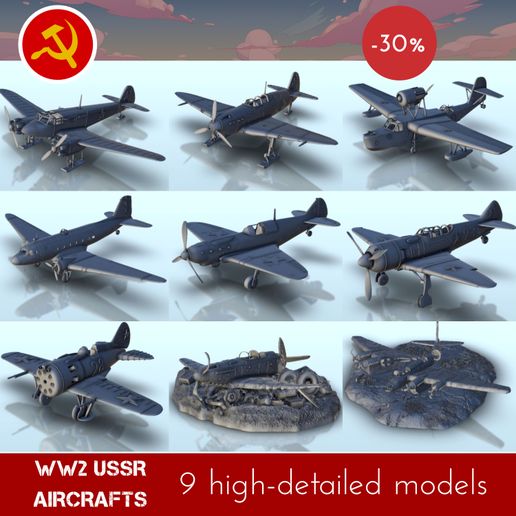 FULL PACK Russian aircraft - WW2 USSR Flames of War Bolt Action 15mm 20mm 25mm 28mm 32mm