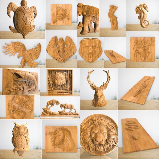 1121.jpg Animals Relief Bundle - 3D STL File For CNC Wood Carving, Cnc Router Files, Cnc relief files, 3d printer files