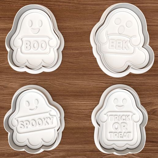 Ghost Holding Halloween Words Cookie Cutter Set