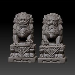 two_guardian_lions1.jpg Fichier OBJ gratuit lions de gardien ou Foo Dogs・Design imprimable en 3D à télécharger, stlfilesfree