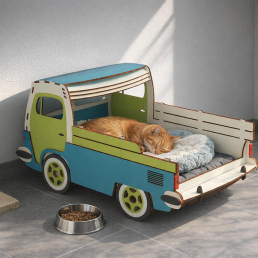 Pickup Truck Cat Bed – Retro Vintage Truck Cat House, Laser Cut Files (SVG, DXF, AI, PDF)