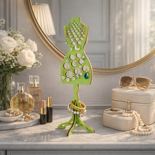 Wooden Mannequin Jewelry Holder — Earring & Necklace Organizer Stand — Laser Cut Files