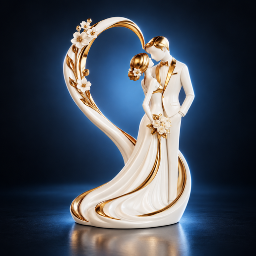 Wedding Cake Topper Heart Statue STL