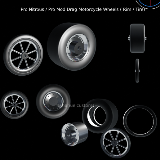 🏍️ Pro Nitrous / Pro Mod Drag Motorcycle Wheels ( Rim / Tire)・ STL File ...