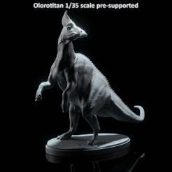 oloro_rearup1d.jpg STL file Olorotitan rear up 1-35 scale pre-supported dinosaur・3D printer model to download, Dino_and_Dog