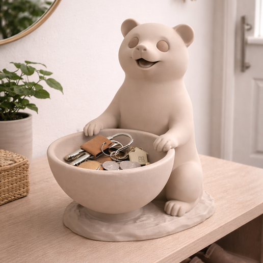 Decorative Bowl Organizer with Bear – Entryway Key Holder STL – Catchall Tray with Bear – 3D Printable Home Storage Decor