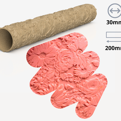 Cópia-de-02ROLLERS004.png ROSES FLOWERS TEXTURE ROLLER FOR CLAY 200mm x 30mm