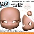 sleek.jpg [Kabbit BJD] Sleek Eye Kabbit head base With Jointed Ears and Eye Chips - (For FDM and SLA Printers)