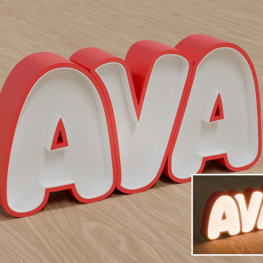 STL Files, Personalized LED Name Lamp "AVA" - Night Light for Kids Room, Gift for Newborn, Baptism, Birthday