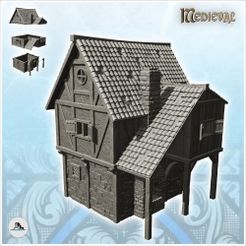 1-PREM.jpg Fichier STL Grande maison médiévale en pierre avec toit en tuiles et auvent de fenêtre (7) - Medieval Gothic Feudal Old Archaic Saga 28mm 15mm・Modèle pour imprimante 3D à télécharger