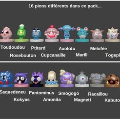 pions chess pokemon.jpg Archivo STL Juego de ajedrez / ajedrez pokemon original a mi manera 32 piezas・Modelo para descargar y imprimir en 3D