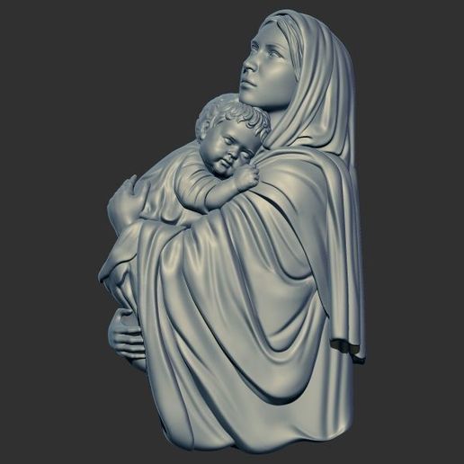 virgin Mary with baby relief 3d print model cnc 3D model