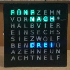 i rae ne 0) ee | rQwrié s+ iT eke) Le N@>w2eaezz &Ba0oNOrIr- ae a ie @Moat—-—wWno a>rowwnadce Rainbowduino Word Clock (german)