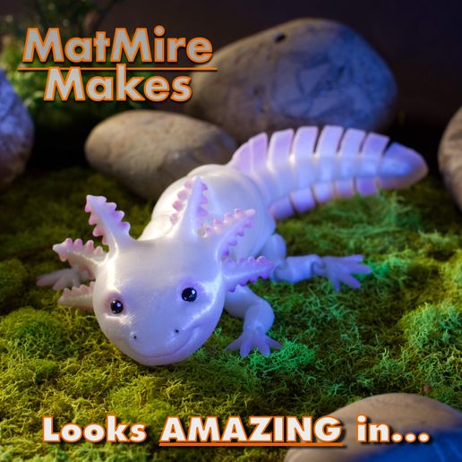 MMM_Axolotl006.jpg Fichier STL Adorable Axolotl articulé, corps imprimé en place, tête encliquetable, mignon Flexi.・Modèle à télécharger et à imprimer en 3D, MatMire_Makes