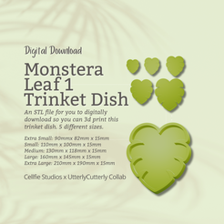 Cover-7.png Monstera 1 Trinket Dish STL File - Digital Download -5 Tamaños- Homeware, Boho Modern Design