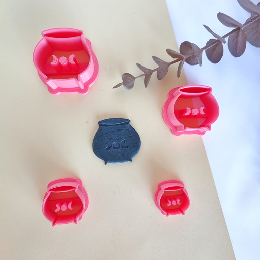 Witch cauldron cutter for polymer clay. Pack of 4 3D model