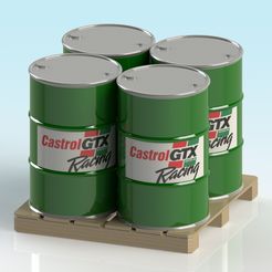 CASTROL-DRUMS-PALLET.jpg Fichier STL gratuit FÛTS 210LT À L'ÉCHELLE 1:32 AVEC RACK ET PALETTE・Modèle imprimable en 3D à télécharger