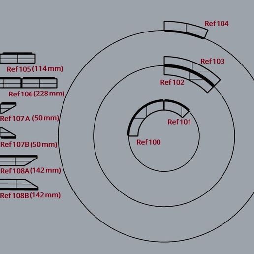 Curbs with references for curves, straights and end of curbs compatible with Scalextric Compact 1:43 3D model