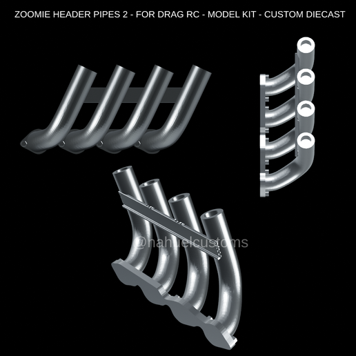 👽 ZOOMIE HEADER PIPES 2 - FOR DRAG RC - MODEL KIT - CUSTOM DIECAST・ STL ...