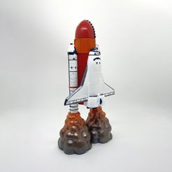 rocket_pic2_square.jpg STL file Rocket Taking Off Pencil Holder Space Shuttle Launch Desk Decoration・3D printable model to download