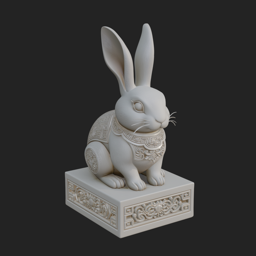 Rabbit on Pedestal Statue Design 2 - 3D Print Model