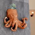 low-poly-wall-head-low-poly-planter-2.png octopus wall headmount low poly planter pot flower vase stl 3d print file