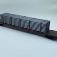c5f9a4eb-504b-412a-bfca-3f834a417366.JPEG HO Scale 75ft Flatcar Freight Train car with a Pipe Load