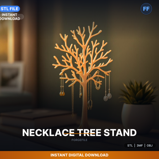 Jewelry Tree Necklace Stand, Branching Design, Holds - 3D Printable STL File