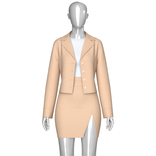 Girls Notch-Lapel Blazer With Front Slit Skirt  | Marvelous / Clo3d / obj / fbx