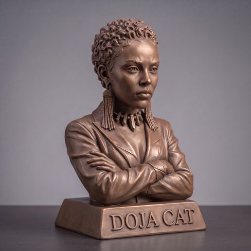 Doja Cat - Bust with Crossed Arms and Tassel Earrings, Portrait Sculpture, Silver Fine-Art Statue, 3D Printable STL, Home Decor, Desk Decor, Gift