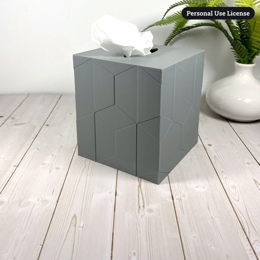 Geometric Cube Tissue Box Cover STL, Modern Bathroom Decor 3D Print File