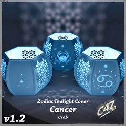 Zodiac Tealight Cover Cancer Crab STL file Cancer (Crab / Lobster) Zodiac Tealight Cover・Template to download and 3D print, c47