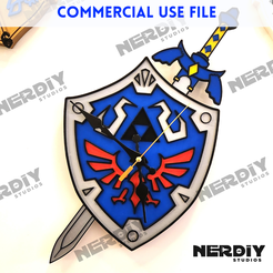 ZeldaCom.png STL file LEGEND OF ZELDA SHIELD & SWORD CLOCK - COMMERCIAL FILE・3D printer model to download