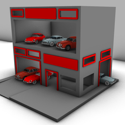 render1.png STL file 2 storey Diorama Garage | Diecast Garage | 1:64 1/64 |・3D printer model to download