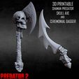 SHAMAN_AXE_KNIFE_01-CULTS3D.jpg 3D PRINTABLE SHAMAN PREDATOR SKULL AXE AND CEREMONIAL DAGGER