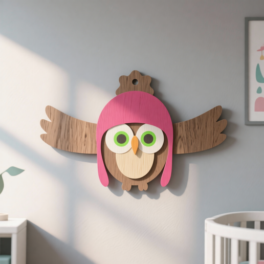 Layered Owl Wall Art – 3D Wooden Nursery Owl Wall Hanging, Laser Cut Files (SVG, DXF, AI, PDF)