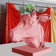 low-indian-french-cow-planter-bust-2.png Indian low poly cow head bust planter pot flower vase STL