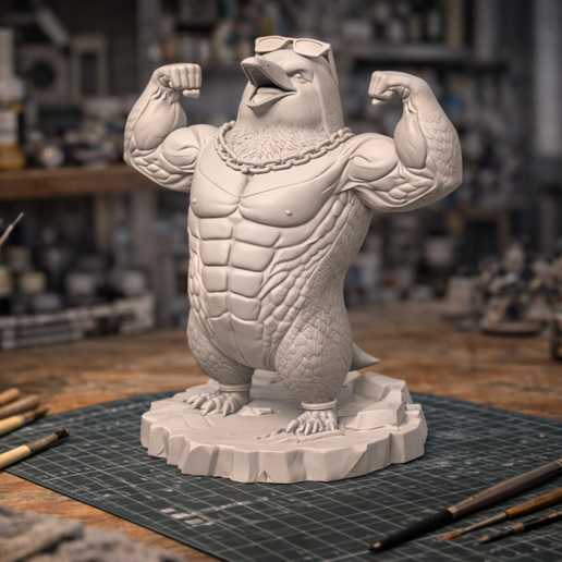 Muscle Penguin Bust STL | Bodybuilder Penguin 3D Print Model | Funny Animal Statue | Printable Resin Figure