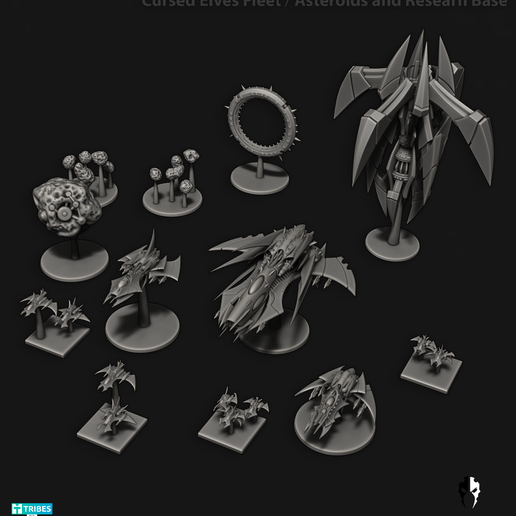 SpaceShips_Fleet_All.png 3D-Datei Raumflotte - Verfluchte Elfen - Flottenmaßstab・3D-druckbare Vorlage zum herunterladen, edgeminiatures